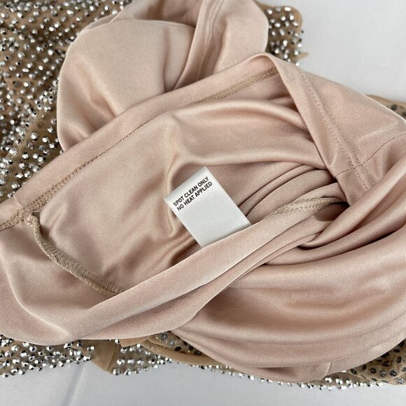 Cache Women Dress Y2K Sleeveless Rhinestone Embellished Mesh Beige Silver M - Picture 6 of 14